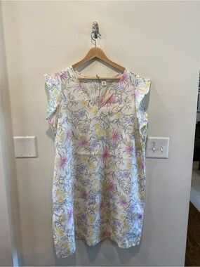 Joie Womans Floral 100% Linen Dress size 2X flutter sleeves cottagecore romantic